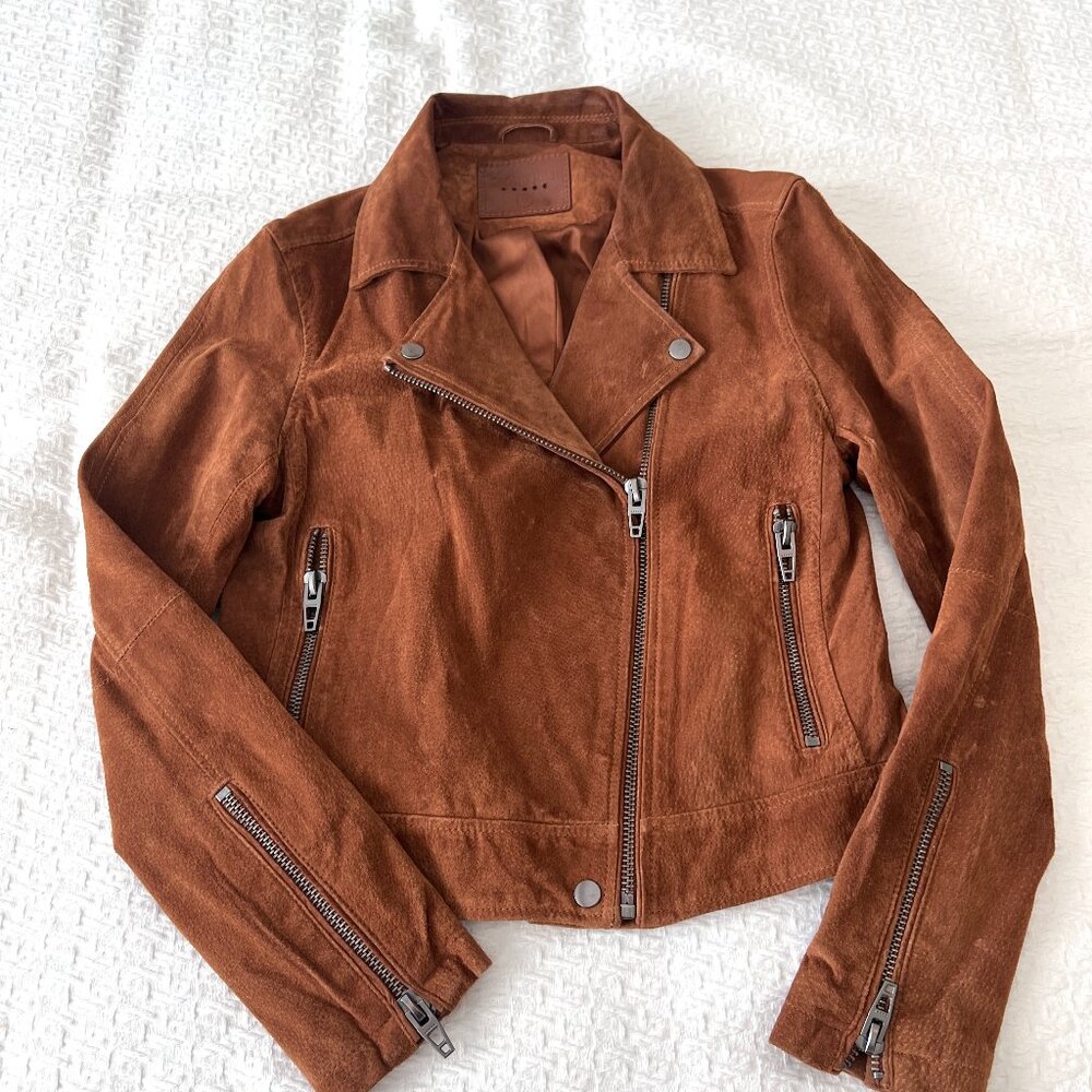 Blank NYC Moto Suede Jacket - Dark Camel - Zip Front - Size Medium